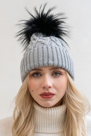 WOOL BEANIE HAT WITH GENUINE RACCOON FUR POM POM